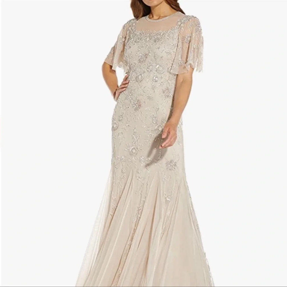 Adrianna Papell Hand Beaded Floral Godet Gown